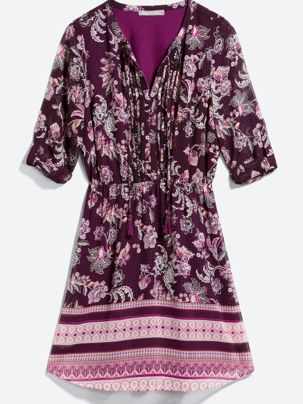 NWT Daniel Rainn Plum Floral Long-Sleeve Tunic Dress